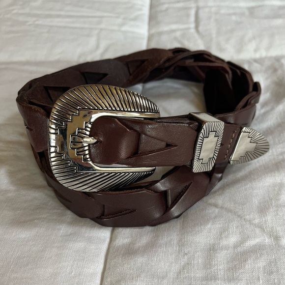 Unbranded Southwestern Style Brown leather Belt with silver hardware sz 34 - Picture 8 of 11